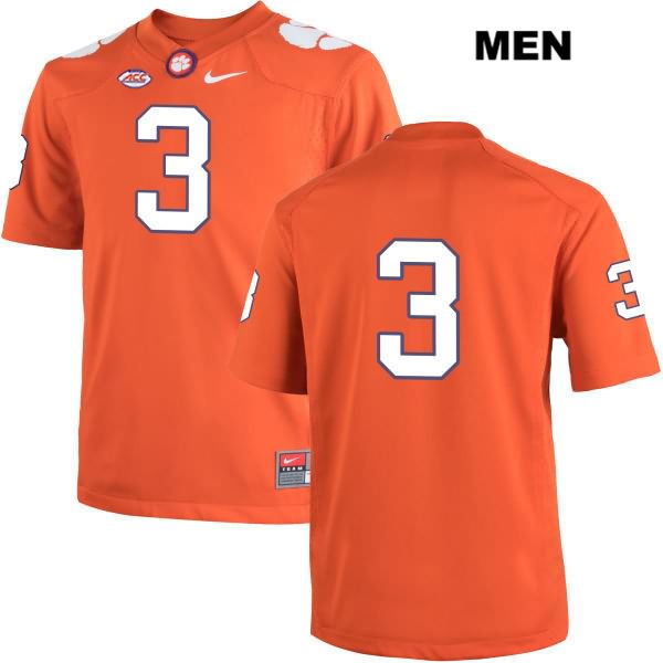 Men's Clemson Tigers #3 Xavier Thomas Stitched Orange Authentic Nike No Name NCAA College Football Jersey JUI6646WZ